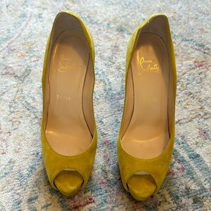 Christian Louboutin suede yellow peep toe heels
